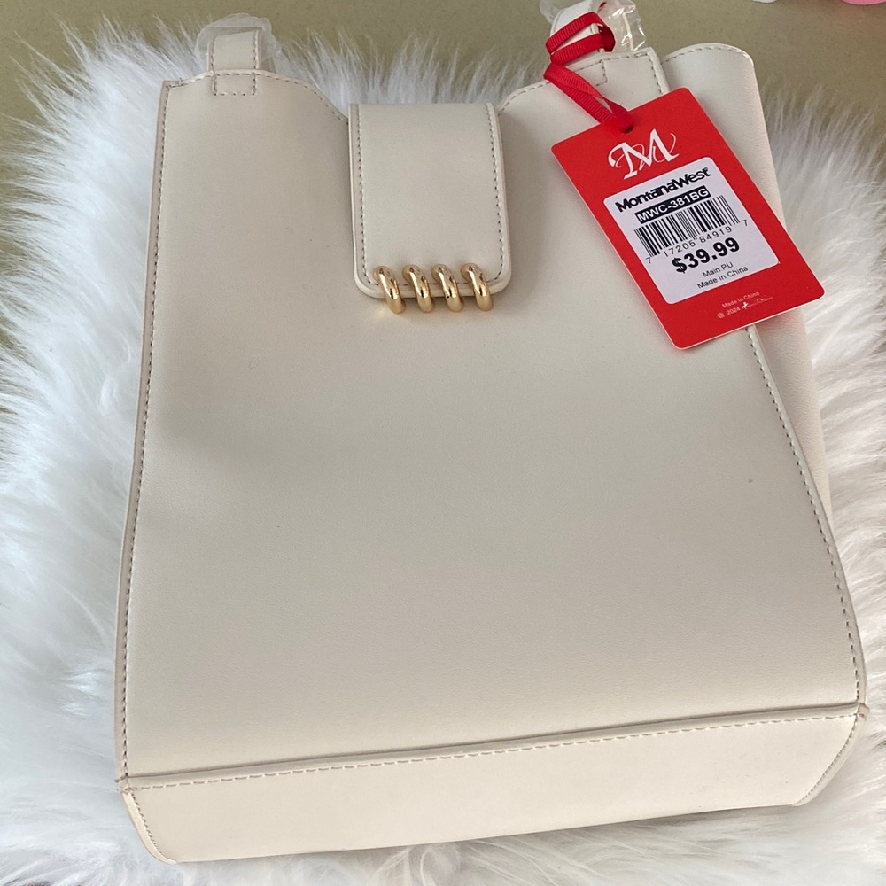 Montana West Cream Shoulder Tote with Gold Accent Hardware NWT